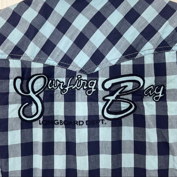 Colin’s Mens Sleeveless Button Down Blue Checkered Plaid Shirt Surfing Bay Large - Picture 8 of 11